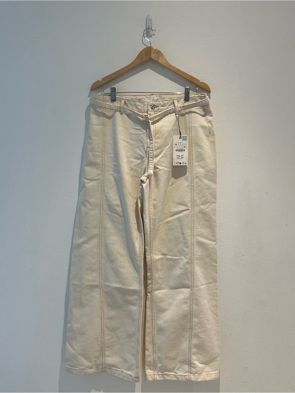 ZARA NWT Cream Wide-Leg Panel Seam Denim Pants